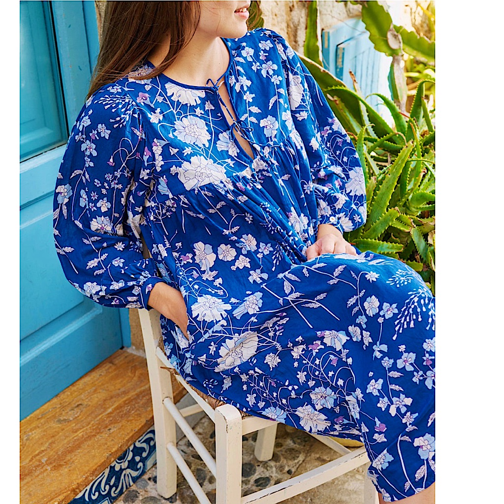 Matta Hamsa Garden Dress In Marine Blue Size Medium